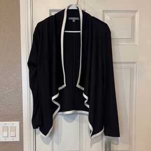 NY Collection Black with White Trim Open Front Cardigan